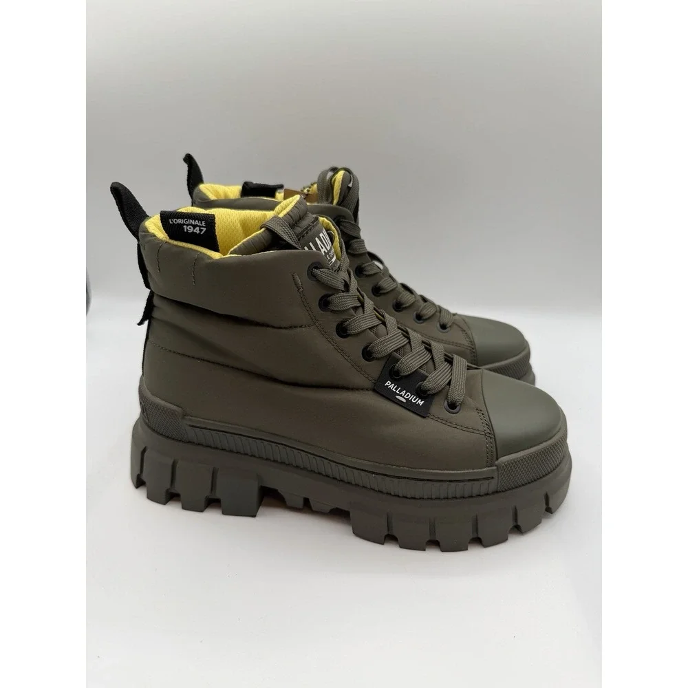 Palladium Revolt Overcush Olive Night Green Boots,Women's 8, EU39.5,Quilted,NWOB